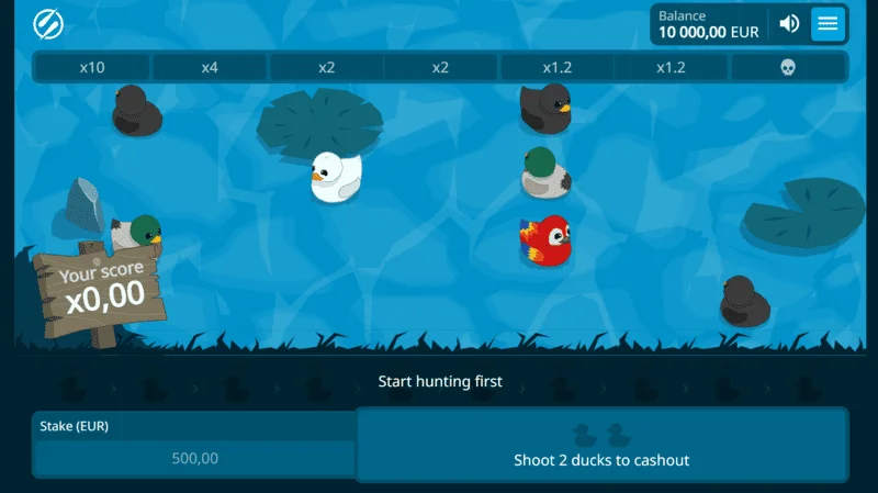 Exploding Ducks – zaslon igre s patkama na vodi